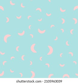Seamless pattern with arcs. Abstract geometric pattern with pink arcs on a blue background. Random, chaotic pastel background with cute spots.