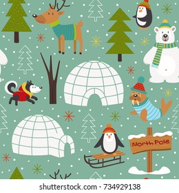 seamless pattern with arctic animals - vector illustration, eps
