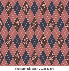Patrón argyle sin inconvenientes. Ornamento geométrico floral. Diseño para imprimir tela, ropa de cama, papel. Ilustración vectorial.