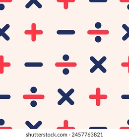 Seamless Pattern aritmatic symbols (plus, minus, multiple, division) in colorful style with joyful color