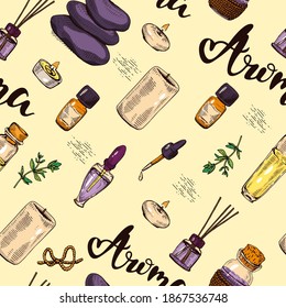 Seamless Pattern with aromatherapy accessories.