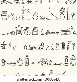 Seamless pattern - aromatherapy supplies. EPS 10 Good for creating wrapping packages, or background for a Web site.