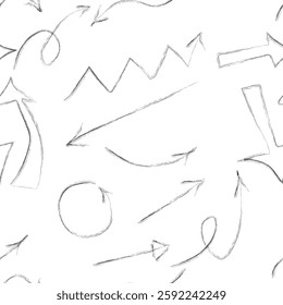 Seamless pattern. Arrow drawn with chalk by hand. Vector illustration on white background.
