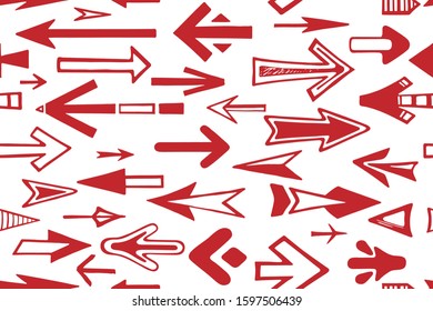 Seamless pattern arrow pointers hand-drawn vector set icon template red color editable. Business doodle elements  vector illustration 