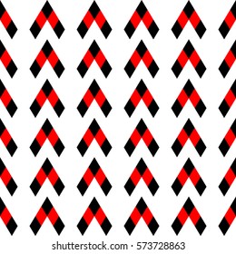 Seamless pattern with arrows in black and red colors on the white background. Vector.