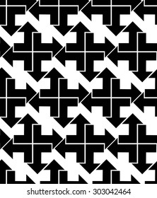 Seamless pattern with arrows, black and white infinite geometric textile, abstract vector textured visual covering. Monochrome inspired seamless geometric background with arrowheads.