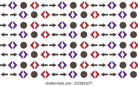 Seamless pattern with arrows and circles motif. Modern style pattern design in purple red and brown color. Can be used for posters, brochures, postcards, and other printing needs. Vector illustration