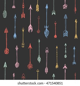 Seamless pattern with arrows collection. Decorative vector stylized illustration of booms. Cute repeated texture with for packaging, books, textile. Wrapping paper design.