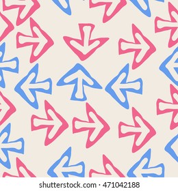 Seamless pattern with arrows , doodles,  object, sign,  , symbol, hole, spots,. Hand drawn.