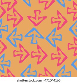 Seamless pattern with arrows , doodles,  object, sign,  , symbol, hole, spots,. Hand drawn.
