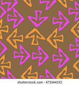 Seamless pattern with arrows , doodles,  object, sign,  , symbol, hole, spots,. Hand drawn.