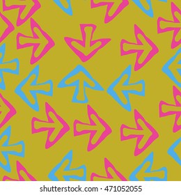 Seamless pattern with arrows , doodles,  object, sign,  , symbol, hole, spots,. Hand drawn.