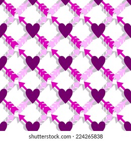 Seamless pattern with arrows and heart  Wedding or Valentine style background for print, web or textile. 