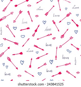 Seamless pattern with arrows and hearts for Valentine's Day. Vector illustration.