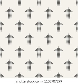 Seamless pattern with arrows motif. Arrows made of dots. Minimalist abstract background. Simple modern print with pointers. Digital paper, textile print. Vector art.
