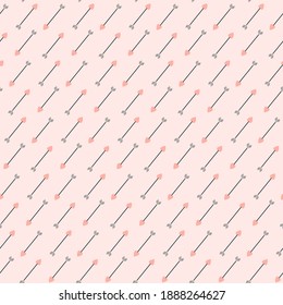 Seamless pattern with arrows on pink background. Valentines day concept
