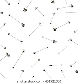 Seamless pattern with arrows on a white background, which are made with elements of the Chuvash culture patterns. Background, vector illustration