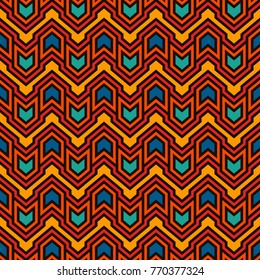 Seamless pattern with arrows and pointers. Repeated chevrons wallpaper. Tribal and ethnic motif. Native americans ornamental abstract background. Boho chic digital paper, textile print. Vector art