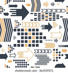 Seamless pattern of arrows signs on white. Abstract background.
