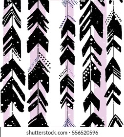 Seamless pattern with arrows. Stylish background in bohemian style.  Multi-colored pens.