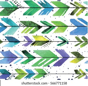 Seamless pattern with arrows. Stylish background in bohemian style. The texture of the paint. Multi-colored pens.