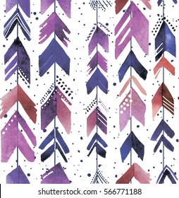 Seamless Pattern With Arrows. Stylish Background In Bohemian Style. The Texture Of The Paint. Multi-colored Pens.