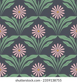 Seamless pattern with Art Deco flowers in an abstract tile style. Perfect for fabric or wrapping.