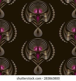 Seamless pattern art deco graphic ornament. Floral stylish monochrome modern background, repeating texture with stylized waves