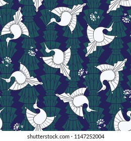Seamless pattern of Art Deco inspired birds and flowers. Perfect for fabric, scrapbooking and wallpaper projects.	