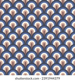 Seamless pattern art deco with multiple overlapping curves and arc line, vector illustration. 