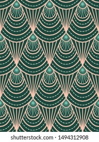 Seamless pattern in art deco style in green color