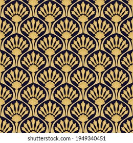 Seamless pattern in art Deco style. Decorative illustration of a palm tree, vintage ornament in vector. Wallpaper or elegant fabric