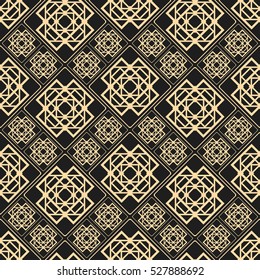 Seamless pattern in Art Deco style. Black and golden tilework. Geometric tiles. Luxury background
