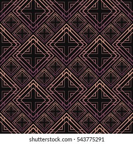 Seamless pattern in Art Deco style. Black and golden tilework. 3d effect ceramic tiles. Luxury background