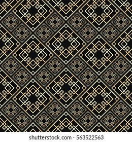 Seamless pattern in Art Deco style. Black and golden tilework. Diamond tiles. Luxury background.