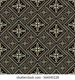 Seamless pattern in Art Deco style. Black and golden tilework. Diamond tiles. Luxury background