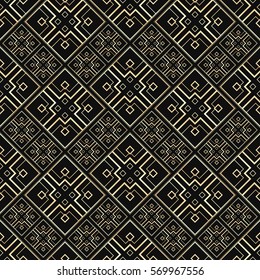 Seamless pattern in Art Deco style. Black and golden tilework. Diamond tiles. Luxury background