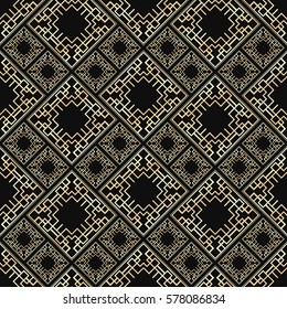 Seamless pattern in Art Deco style. Black and golden tilework. Diamond tiles. Luxury background.