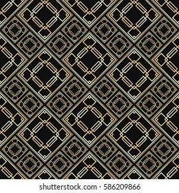 Seamless pattern in Art Deco style. Black and golden tilework. Diamond tiles. Luxury background.