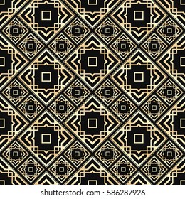Seamless pattern in Art Deco style. Black and golden tilework. Diamond tiles. Luxury background.