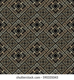 Seamless pattern in Art Deco style. Black and golden tilework. Diamond tiles. Luxury background.