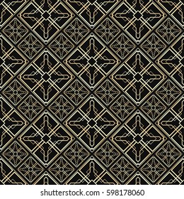 Seamless pattern in Art Deco style. Black and golden tilework. Diamond tiles. Luxury background.