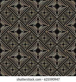 Seamless pattern in Art Deco style. Black and golden tilework. Diamond tiles. Luxury background