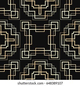 Seamless pattern in Art Deco style. Black and golden tilework. Diamond tiles. Luxury background.