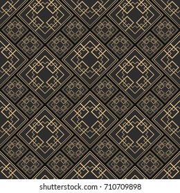 Seamless pattern in Art Deco style. Black and golden tilework. Diamond tiles. Luxury background.