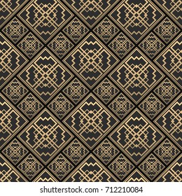 Seamless pattern in Art Deco style. Black and golden tilework. Diamond tiles. Luxury background.