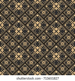 Seamless pattern in Art Deco style. Black and golden tilework. Diamond tiles. Luxury background