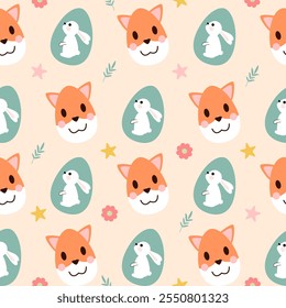 Seamless pattern with art design elements, and colorful Easter eggs.