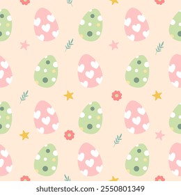 Seamless pattern with art design elements, and colorful Easter eggs.