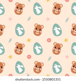 Seamless pattern with art design elements, and colorful Easter eggs.